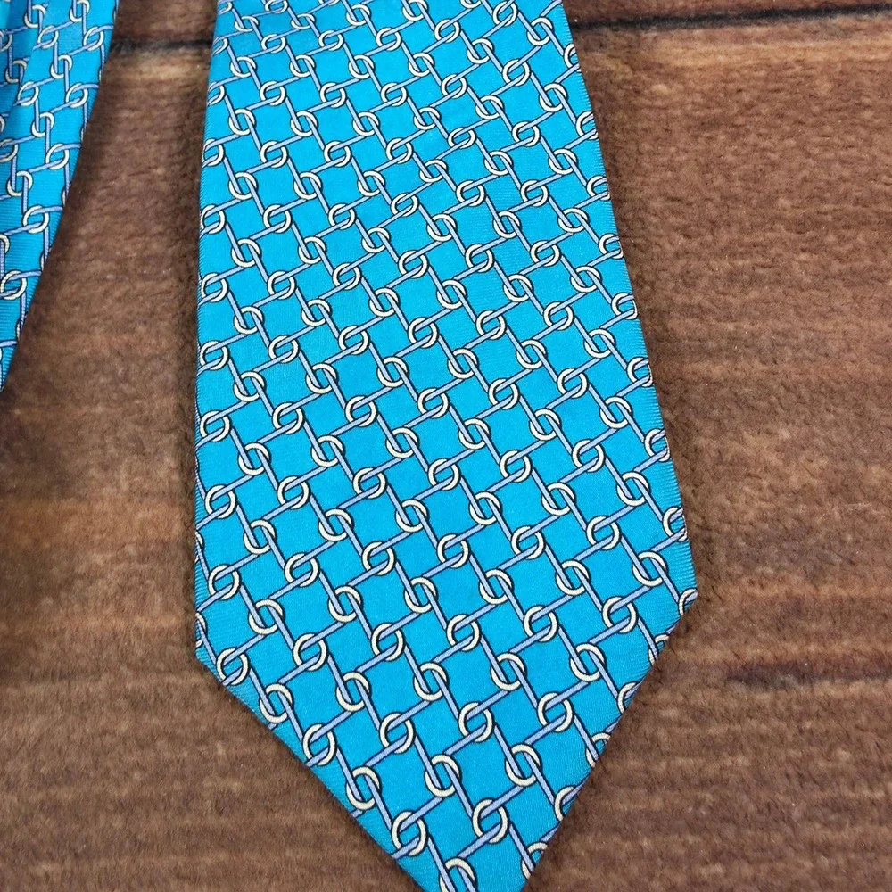Brooks Brothers Necktie Mens OS Blue Good Silk Geometric Chain Link Professional